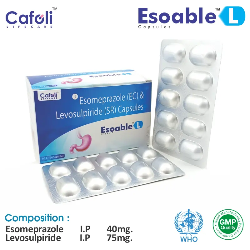 Levosulpiride 75mg + Esomeprazole 40mg Capsule at the best price in PCD Pharma Franchise for Gastroesophageal Disease Treatment.